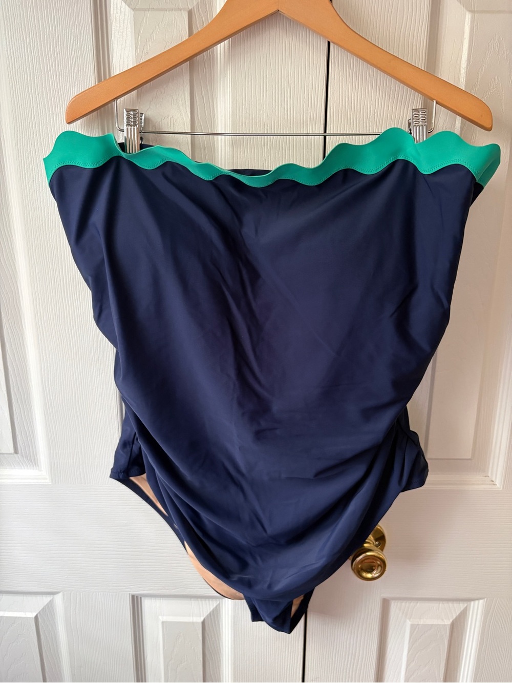 J. CREW Factory Navy Green Scalloped Strapless One Piece Swimsuit 3X